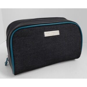 New Bvlgari Parfums Gray Teal‎ Canvas Silver Hardware Toiletry Zip Travel Case
